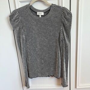 Bohme Gray and Black Ribbed Puff Sleeve Blouse